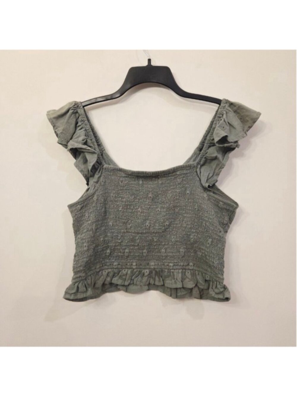 Green Ruffle smocked Crop Top - Picture 2 of 5